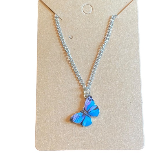 Purple and Blue Dainty Butterfly Necklace with Silver Chain - Picture 3 of 5